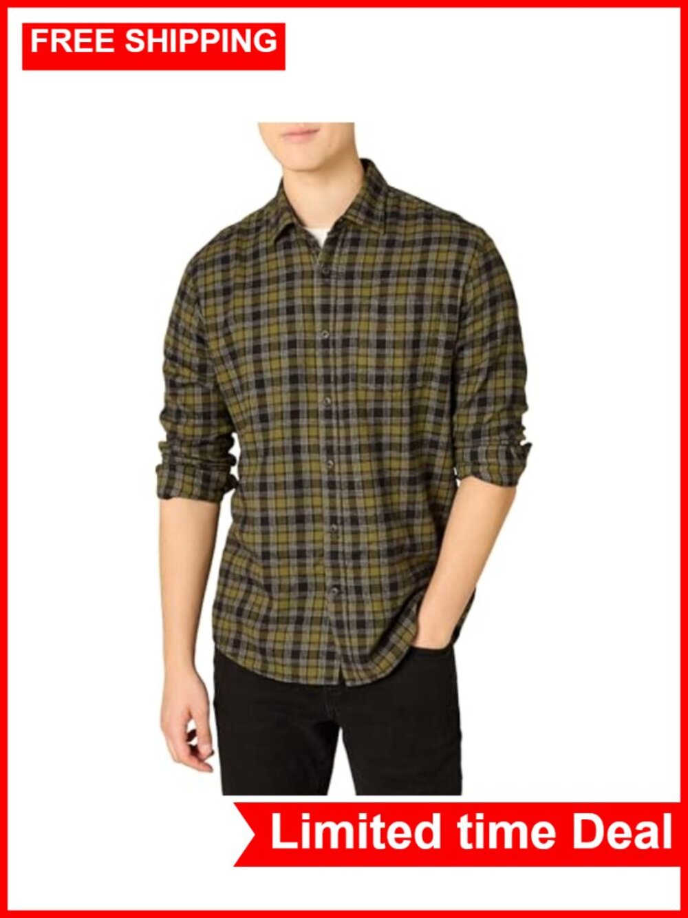 Men's Brushed Cotton Flannel Button-Down Shirt, Regular Fit Long Sleeve Plaid